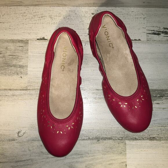 Vionic Geneva Ballet Slippers Claret Red Perforated Genuine Leather Sz 6.5 37.5 - Picture 5 of 9